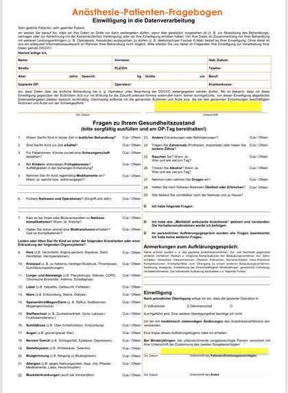 Anästhesie-Fragebogen zum Download (PDF)